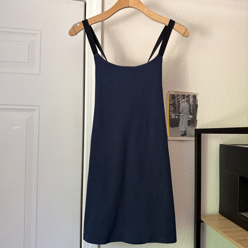BEYOND YOGA navy blue athletic knit mini dress romper